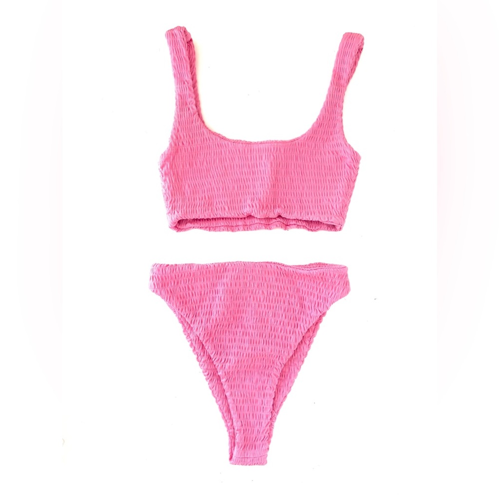 Naked Wardrobe Swim | Pink Smocked 2 Pc Bikini Size XS Style NW-W0523